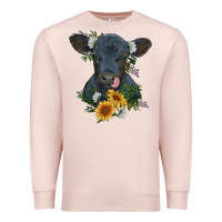 Pale Pink baby cow black angus calf with flowers Premium Sweatshirt - RanaPortraitStore
