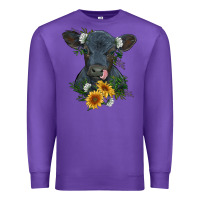 Purple baby cow black angus calf with flowers Premium Sweatshirt - RanaPortraitStore