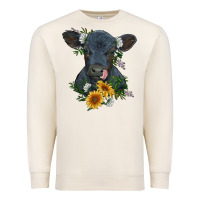 Sandshell baby cow black angus calf with flowers Premium Sweatshirt - RanaPortraitStore