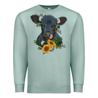 Seafoam baby cow black angus calf with flowers Premium Sweatshirt - RanaPortraitStore