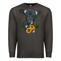 Smoke baby cow black angus calf with flowers Premium Sweatshirt - RanaPortraitStore