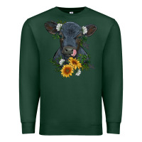 Sports Green baby cow black angus calf with flowers Premium Sweatshirt - RanaPortraitStore