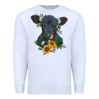 White baby cow black angus calf with flowers Premium Sweatshirt - RanaPortraitStore