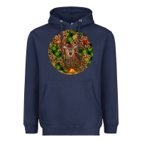 Navy Christmas Reindeer Heavyweight Hoodie - RanaPortraitStore