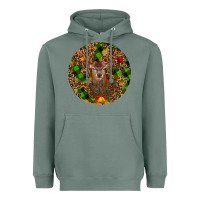 Sage Christmas Reindeer Heavyweight Hoodie - RanaPortraitStore