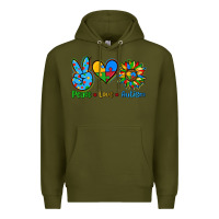Army Green peace love autism Premium Hoodie - AdoDesignShop