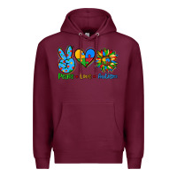 Burgundy peace love autism Premium Hoodie - AdoDesignShop