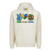 Oatmeal Heather peace love autism Premium Hoodie - AdoDesignShop
