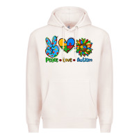 Pale Pink peace love autism Premium Hoodie - AdoDesignShop
