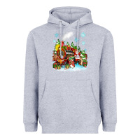 Heather Grey christmas santa and friends train Heavyweight Hoodie - Zillion Design Studio