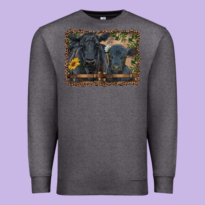 Western Black Angus Cattle And Calf With Leopard Premium Sweatshirt Designed By Ranaportraitstore