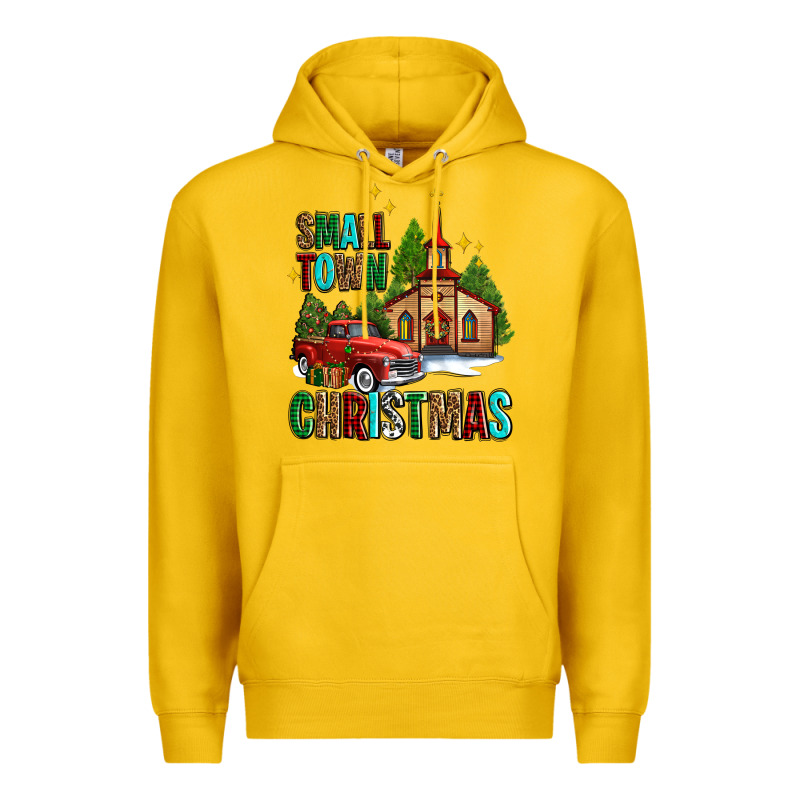 Small Town Christmas Church Western Truck Premium Hoodie by AdoDesignShop | Teevron