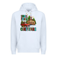 White small town christmas church western truck Premium Hoodie - AdoDesignShop
