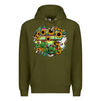 Army Green Guanajuato sunflower serape map Premium Hoodie - RanaPortraitStore