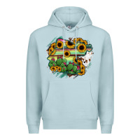 Blue Mist Guanajuato sunflower serape map Premium Hoodie - RanaPortraitStore