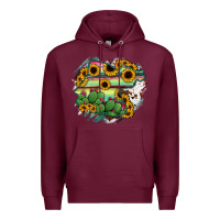 Burgundy Guanajuato sunflower serape map Premium Hoodie - RanaPortraitStore