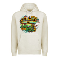 Oatmeal Heather Guanajuato sunflower serape map Premium Hoodie - RanaPortraitStore
