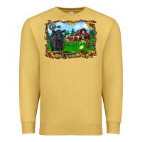 Antique Gold western barnyard black angus cattle longhorn rooster and chicks Premium Sweatshirt - RanaPortraitStore