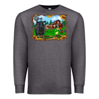 Charcoal Heather western barnyard black angus cattle longhorn rooster and chicks Premium Sweatshirt - RanaPortraitStore