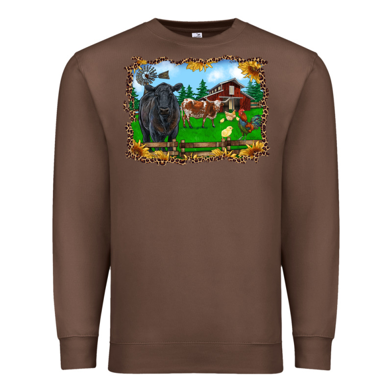 Western Barnyard Black Angus Cattle Longhorn Rooster And Chicks Premium Sweatshirt by RanaPortraitStore | Teevron