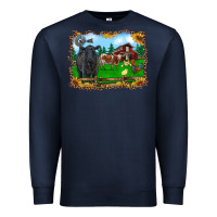 Navy western barnyard black angus cattle longhorn rooster and chicks Premium Sweatshirt - RanaPortraitStore