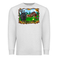 Oatmeal Heather western barnyard black angus cattle longhorn rooster and chicks Premium Sweatshirt - RanaPortraitStore