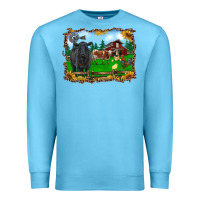 Ocean Blue western barnyard black angus cattle longhorn rooster and chicks Premium Sweatshirt - RanaPortraitStore