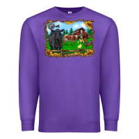 Purple western barnyard black angus cattle longhorn rooster and chicks Premium Sweatshirt - RanaPortraitStore