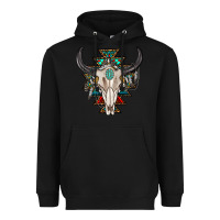 Black western aztec bull skull with gemstone Heavyweight Hoodie - texasbilliewilder