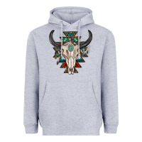 Heather Grey western aztec bull skull with gemstone Heavyweight Hoodie - texasbilliewilder