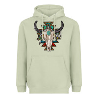 Matcha western aztec bull skull with gemstone Heavyweight Hoodie - texasbilliewilder