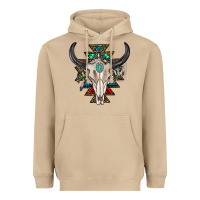 Mushroom western aztec bull skull with gemstone Heavyweight Hoodie - texasbilliewilder