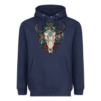 Navy western aztec bull skull with gemstone Heavyweight Hoodie - texasbilliewilder
