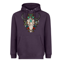 Plum western aztec bull skull with gemstone Heavyweight Hoodie - texasbilliewilder