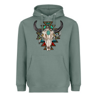 Western Aztec Bull Skull With Gemstone Heavyweight Hoodie | Teevron
