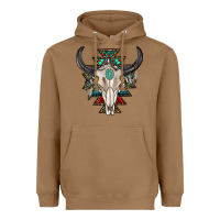 Toasted Coconut western aztec bull skull with gemstone Heavyweight Hoodie - texasbilliewilder