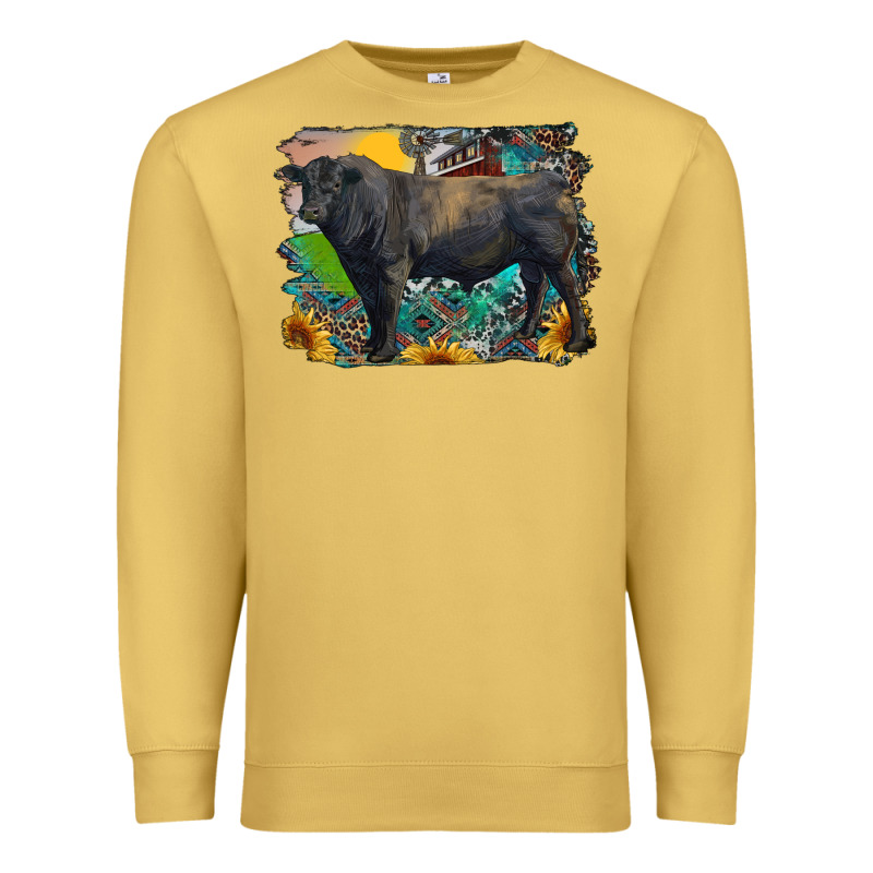 Black Angus Bull With Aztec And Farm Background Premium Sweatshirt by RanaPortraitStore | Teevron