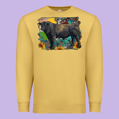 Black Angus Bull With Aztec And Farm Background Premium Sweatshirt Designed By Ranaportraitstore