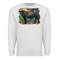 Oatmeal Heather black angus bull with aztec and farm background Premium Sweatshirt - RanaPortraitStore