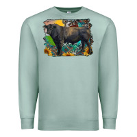 Seafoam black angus bull with aztec and farm background Premium Sweatshirt - RanaPortraitStore