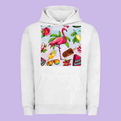Sweet Summer Flamingo Seamless Pattern Urban Hoodie Designed By Bundleandbundleshop