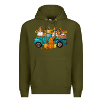 Army Green fall gnomes truck pumpkin sunflowers Premium Hoodie - Artiststas
