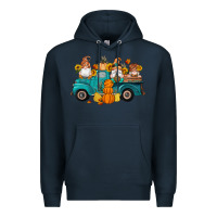 Navy fall gnomes truck pumpkin sunflowers Premium Hoodie - Artiststas