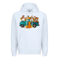 White fall gnomes truck pumpkin sunflowers Premium Hoodie - Artiststas