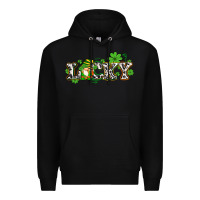 Black lucky with gnome and  shamrocks Premium Hoodie - AdoDesignShop