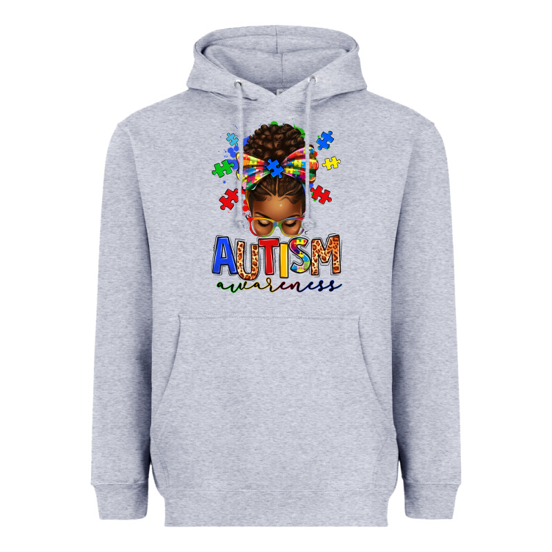 Autism Awareness Afro Messy Bun Heavyweight Hoodie by texasbilliewilder | Teevron
