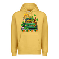 Antique Gold lucky truck with flags and beers Premium Hoodie - AdoDesignShop