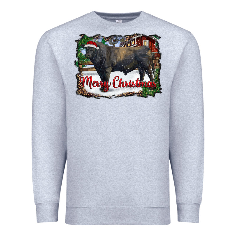 Merry Christmas Black Angus Bull And Farm Premium Sweatshirt by RanaPortraitStore | Teevron