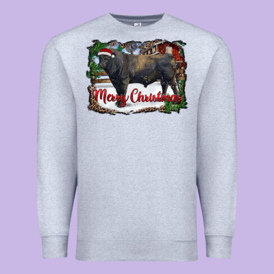 Merry Christmas Black Angus Bull And Farm Premium Sweatshirt Designed By Ranaportraitstore