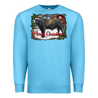 Ocean Blue merry Christmas black angus bull and farm Premium Sweatshirt - RanaPortraitStore